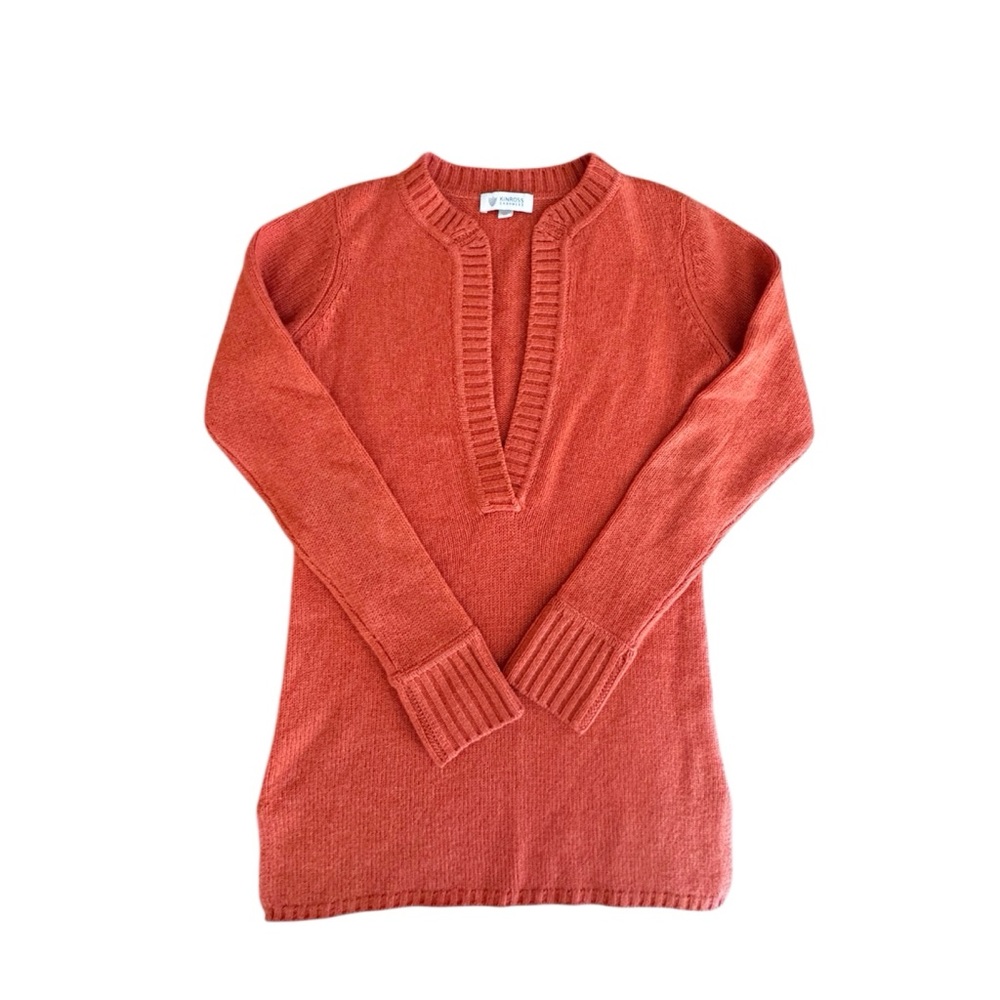 Kinross Cashmere Designer Luxury Orange Notch Neckline Tunic Pullover XS